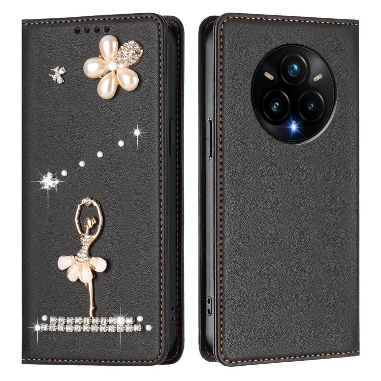 For Realme 14 Pro+ 5G Ballet Girl Diamond Studded RFID Vegan Leather Phone Case