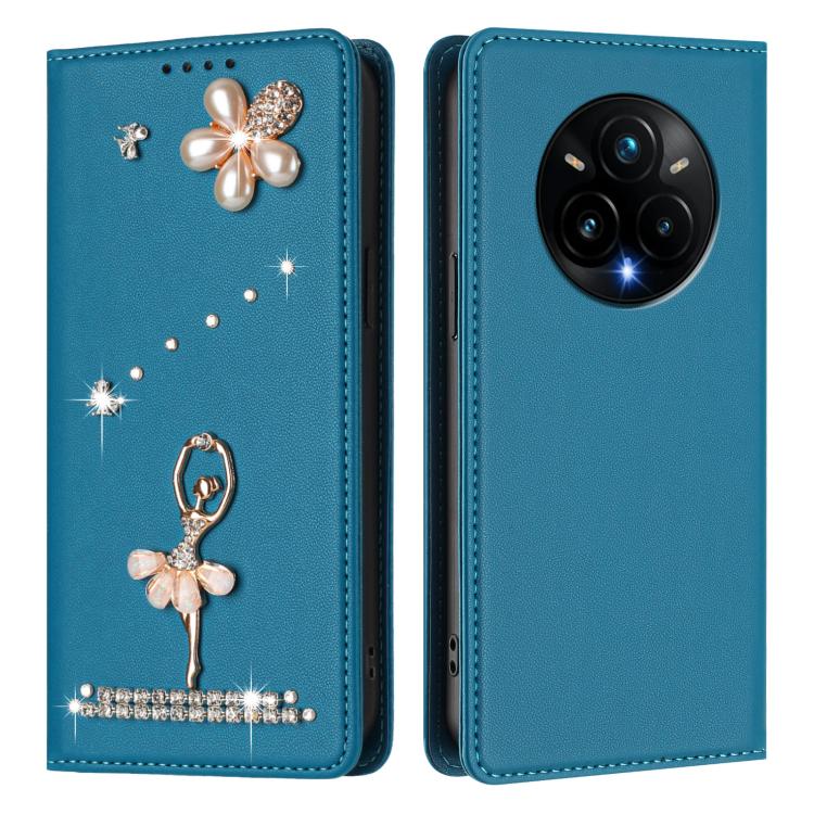 For Realme 14 Pro+ 5G Ballet Girl Diamond Studded RFID Vegan Leather Phone Case