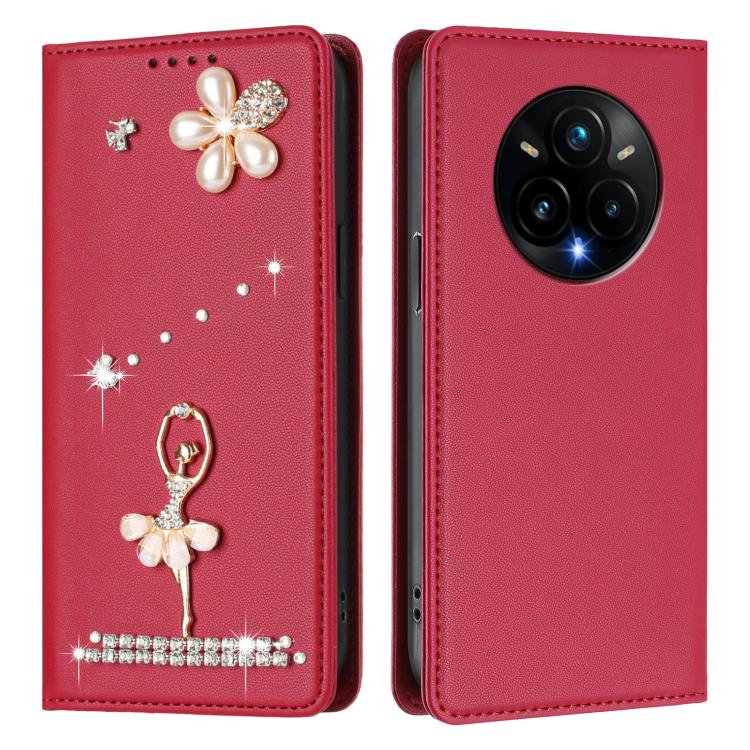 For Realme 14 Pro+ 5G Ballet Girl Diamond Studded RFID Vegan Leather Phone Case