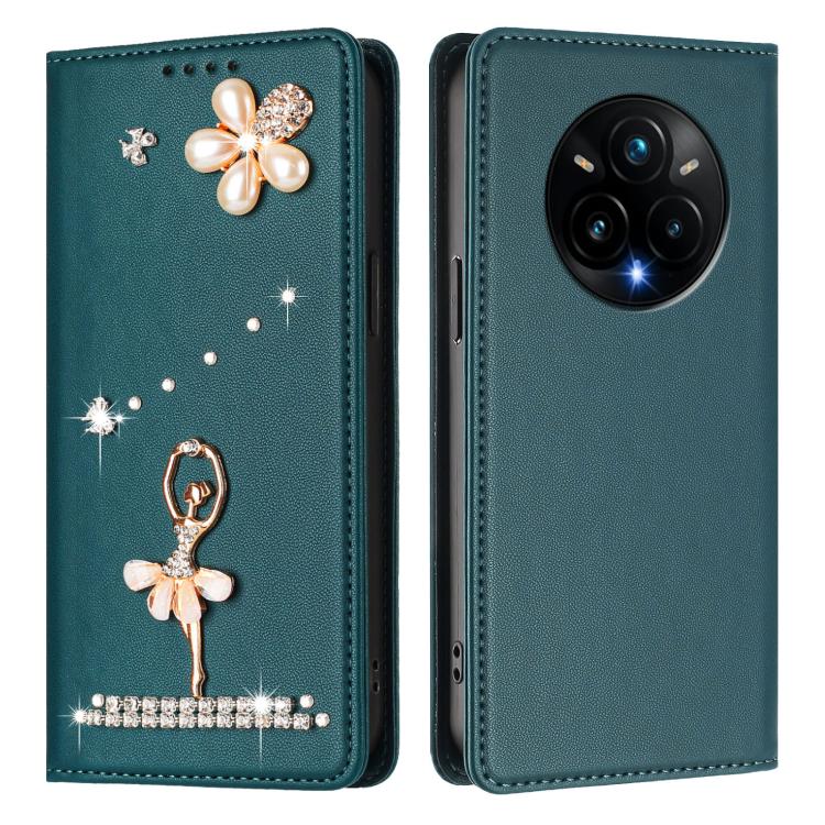 For Realme 14 Pro+ 5G Ballet Girl Diamond Studded RFID Vegan Leather Phone Case