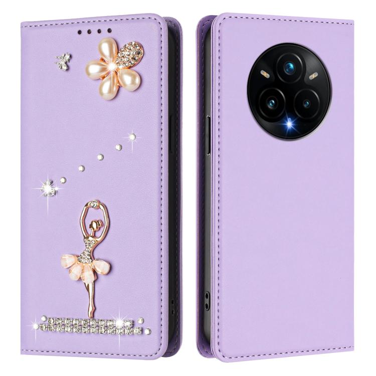 For Realme 14 Pro+ 5G Ballet Girl Diamond Studded RFID Vegan Leather Phone Case