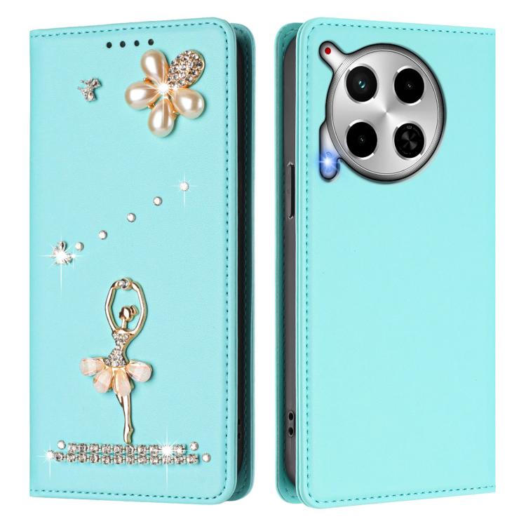 For Tecno Camon 30 / Camon 30 5G Ballet Girl Diamond Studded RFID Vegan Leather Phone Case