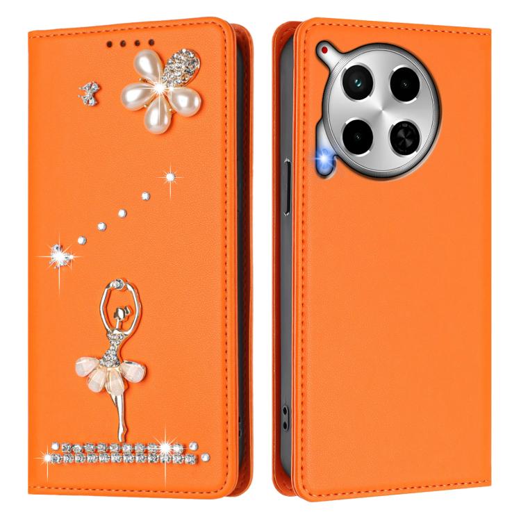For Tecno Camon 30 / Camon 30 5G Ballet Girl Diamond Studded RFID Vegan Leather Phone Case