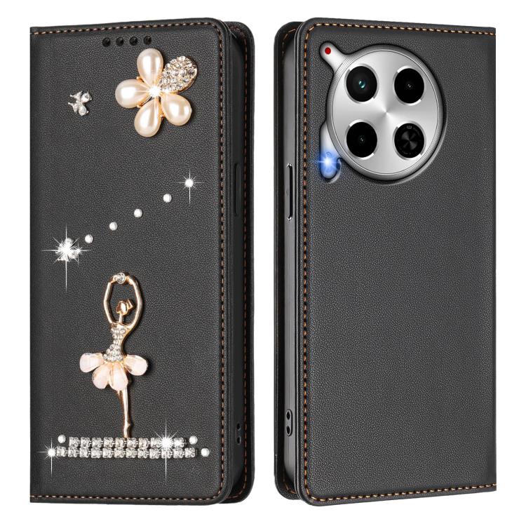 For Tecno Camon 30 / Camon 30 5G Ballet Girl Diamond Studded RFID Vegan Leather Phone Case