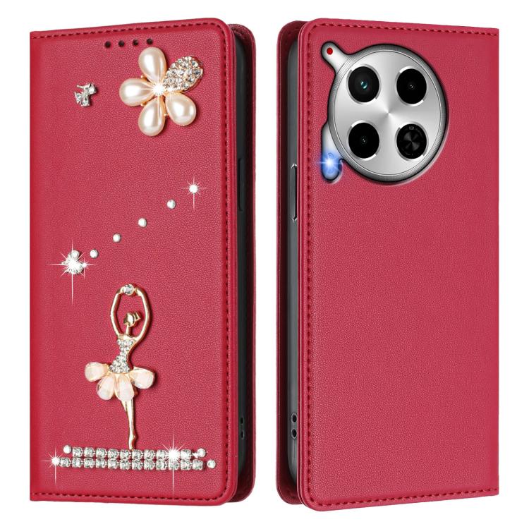 For Tecno Camon 30 / Camon 30 5G Ballet Girl Diamond Studded RFID Vegan Leather Phone Case