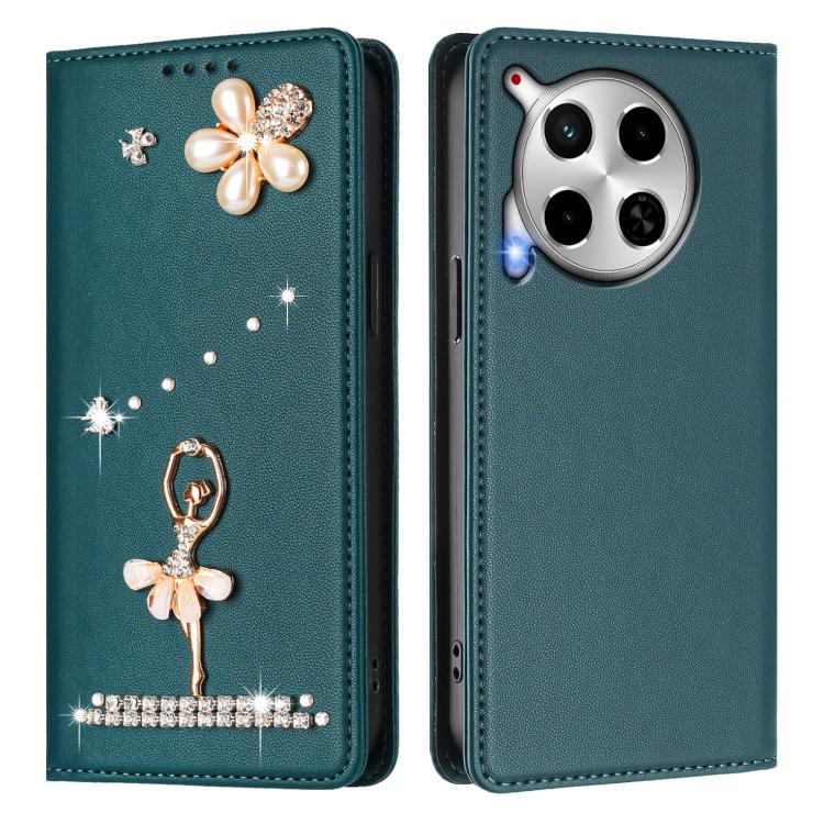For Tecno Camon 30 / Camon 30 5G Ballet Girl Diamond Studded RFID Vegan Leather Phone Case