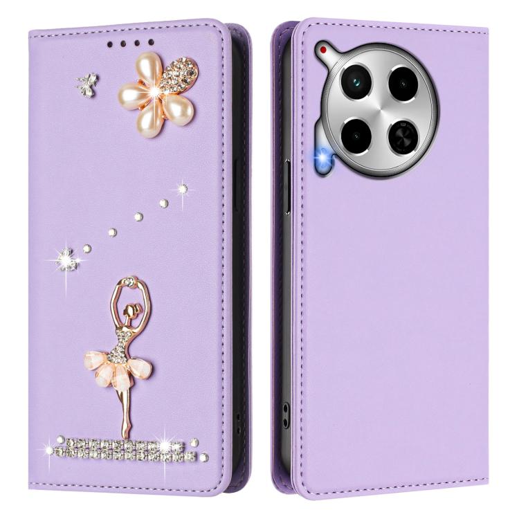 For Tecno Camon 30 / Camon 30 5G Ballet Girl Diamond Studded RFID Vegan Leather Phone Case