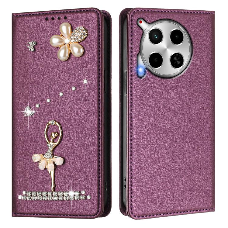 For Tecno Camon 30 / Camon 30 5G Ballet Girl Diamond Studded RFID Vegan Leather Phone Case