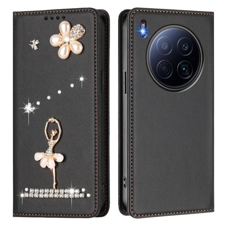 For Tecno Camon 40 Premier Ballet Girl Diamond Studded RFID Vegan Leather Phone Case
