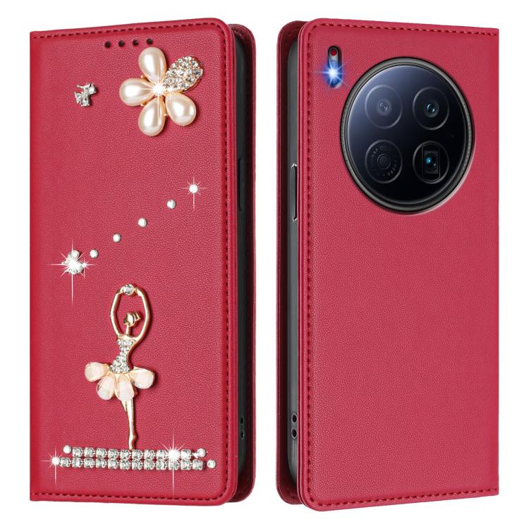 For Tecno Camon 40 Premier Ballet Girl Diamond Studded RFID Vegan Leather Phone Case