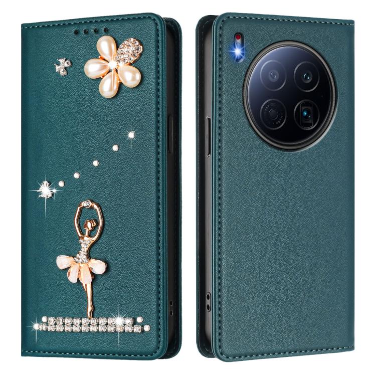 For Tecno Camon 40 Premier Ballet Girl Diamond Studded RFID Vegan Leather Phone Case