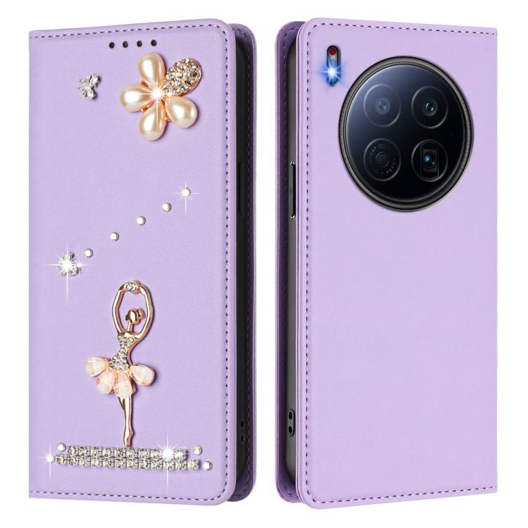 For Tecno Camon 40 Premier Ballet Girl Diamond Studded RFID Vegan Leather Phone Case