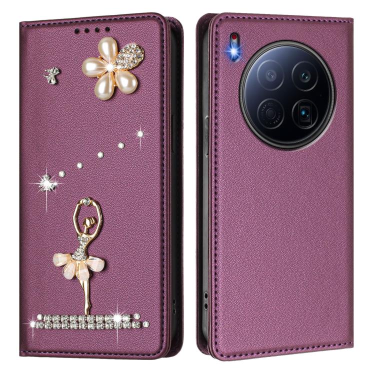 For Tecno Camon 40 Premier Ballet Girl Diamond Studded RFID Vegan Leather Phone Case