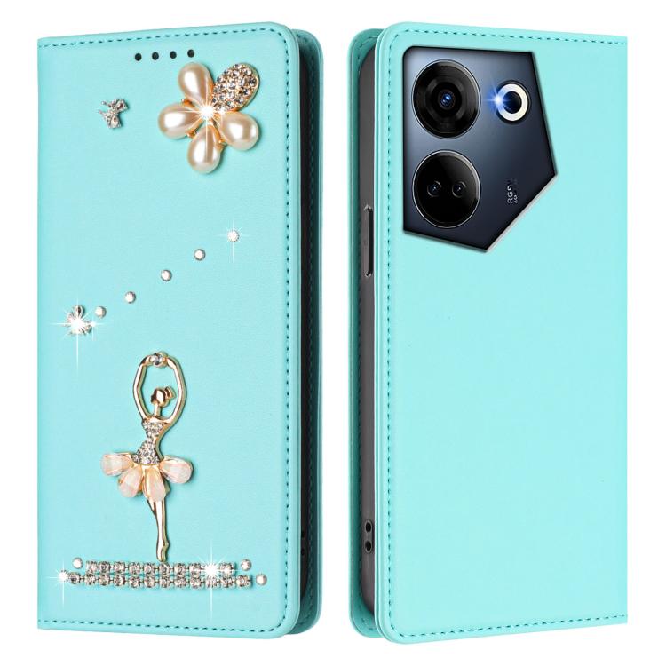 For Tecno Camon 20 Pro 4G / Camon 20 4G Ballet Girl Diamond Studded RFID Vegan Leather Phone Case