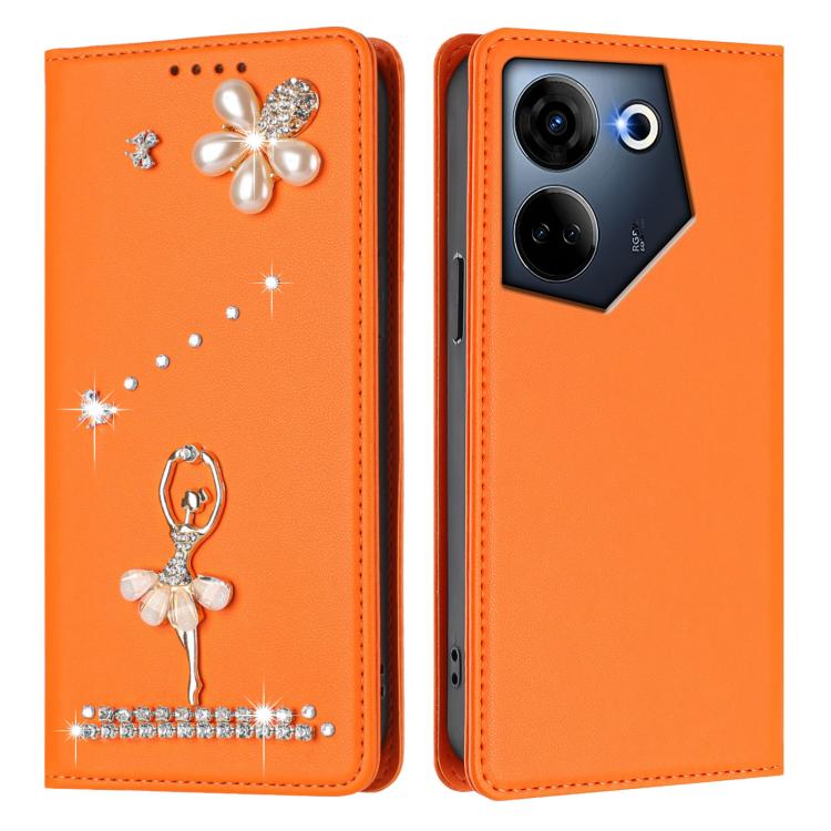 For Tecno Camon 20 Pro 4G / Camon 20 4G Ballet Girl Diamond Studded RFID Vegan Leather Phone Case