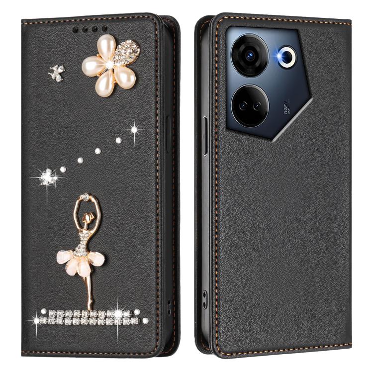 For Tecno Camon 20 Pro 4G / Camon 20 4G Ballet Girl Diamond Studded RFID Vegan Leather Phone Case