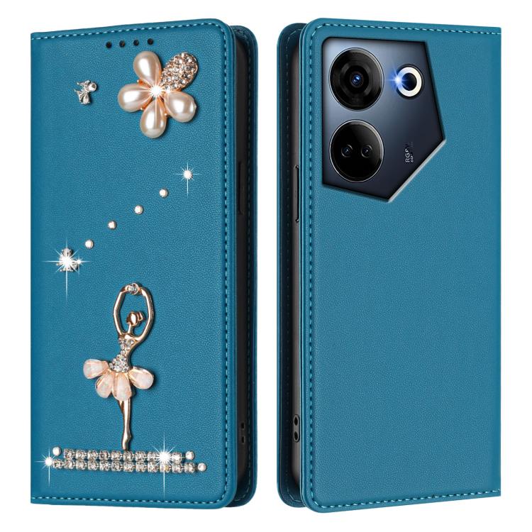 For Tecno Camon 20 Pro 4G / Camon 20 4G Ballet Girl Diamond Studded RFID Vegan Leather Phone Case