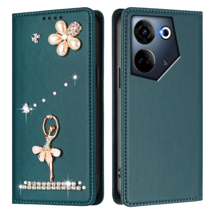 For Tecno Camon 20 Pro 4G / Camon 20 4G Ballet Girl Diamond Studded RFID Vegan Leather Phone Case