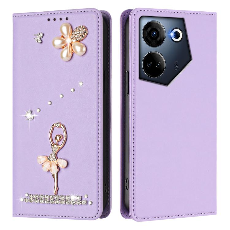 For Tecno Camon 20 Pro 4G / Camon 20 4G Ballet Girl Diamond Studded RFID Vegan Leather Phone Case