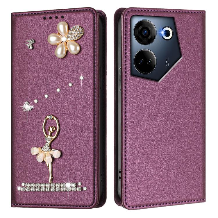 For Tecno Camon 20 Pro 4G / Camon 20 4G Ballet Girl Diamond Studded RFID Vegan Leather Phone Case