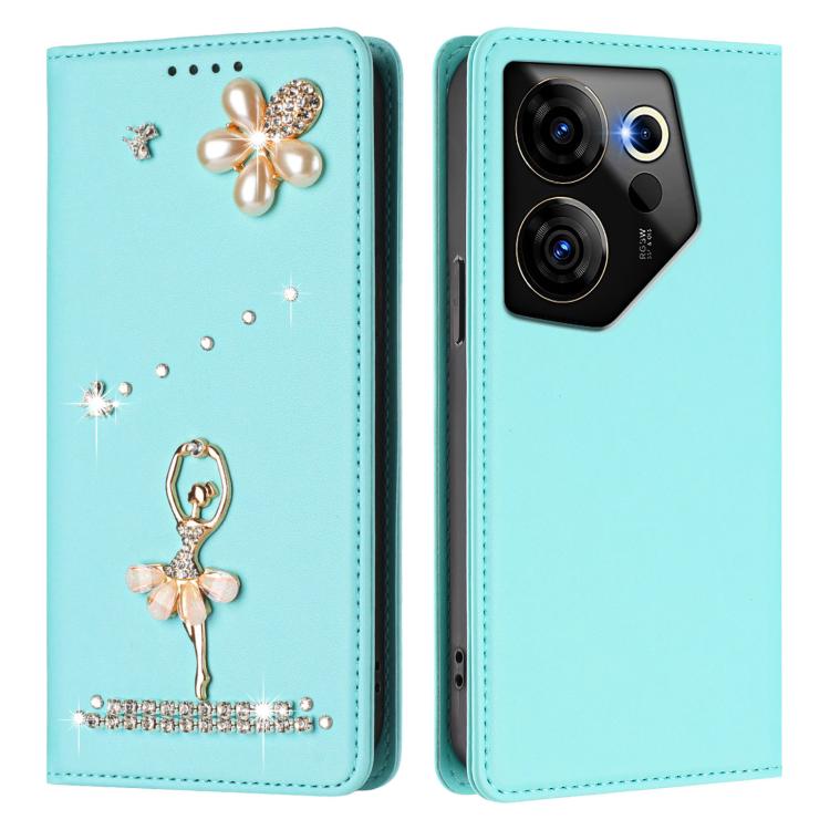 For Tecno Camon 20 Premier Ballet Girl Diamond Studded RFID Vegan Leather Phone Case