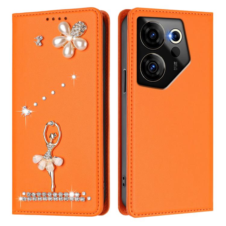 For Tecno Camon 20 Premier Ballet Girl Diamond Studded RFID Vegan Leather Phone Case