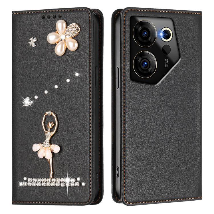 For Tecno Camon 20 Premier Ballet Girl Diamond Studded RFID Vegan Leather Phone Case