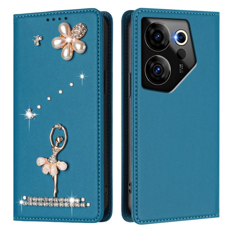 For Tecno Camon 20 Premier Ballet Girl Diamond Studded RFID Vegan Leather Phone Case