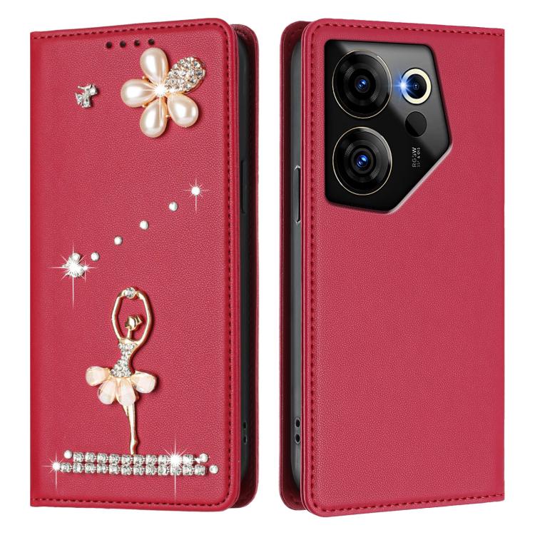 For Tecno Camon 20 Premier Ballet Girl Diamond Studded RFID Vegan Leather Phone Case