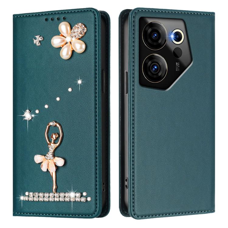 For Tecno Camon 20 Premier Ballet Girl Diamond Studded RFID Vegan Leather Phone Case