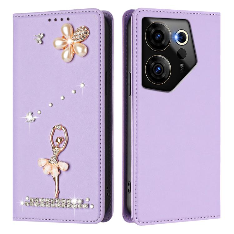 For Tecno Camon 20 Premier Ballet Girl Diamond Studded RFID Vegan Leather Phone Case