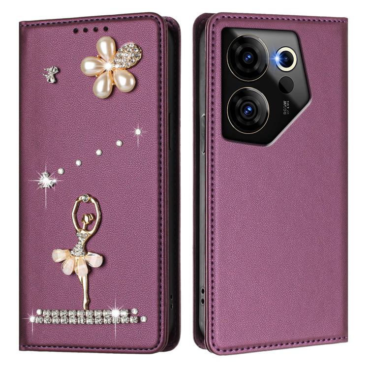 For Tecno Camon 20 Premier Ballet Girl Diamond Studded RFID Vegan Leather Phone Case