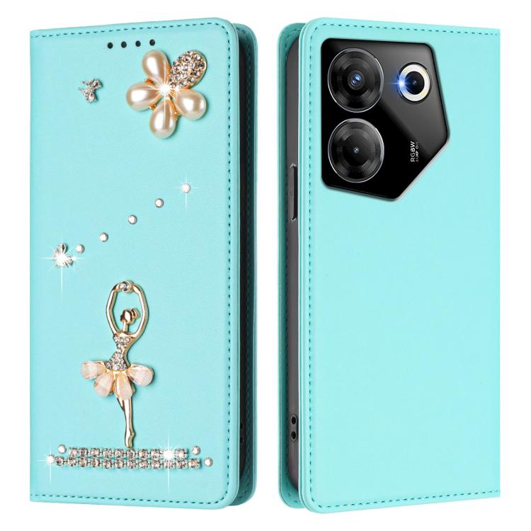 For Tecno Camon 20 Pro 5G Ballet Girl Diamond Studded RFID Vegan Leather Phone Case