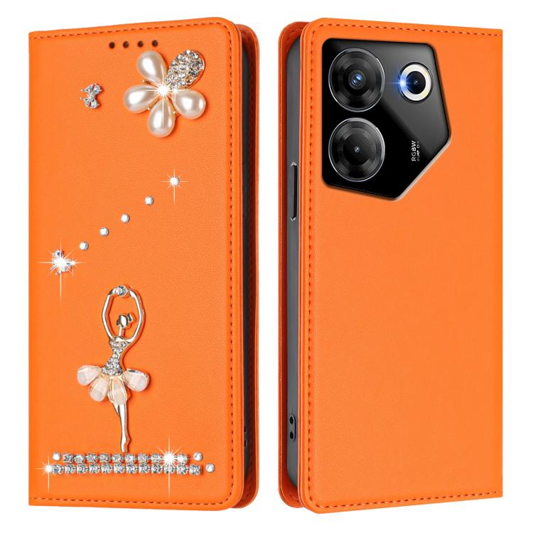 For Tecno Camon 20 Pro 5G Ballet Girl Diamond Studded RFID Vegan Leather Phone Case