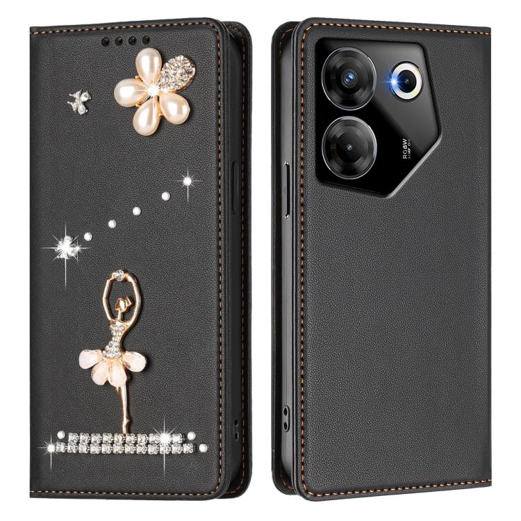 For Tecno Camon 20 Pro 5G Ballet Girl Diamond Studded RFID Vegan Leather Phone Case