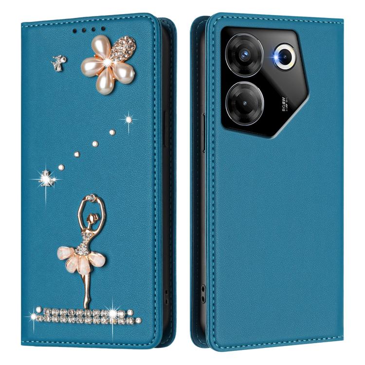 For Tecno Camon 20 Pro 5G Ballet Girl Diamond Studded RFID Vegan Leather Phone Case