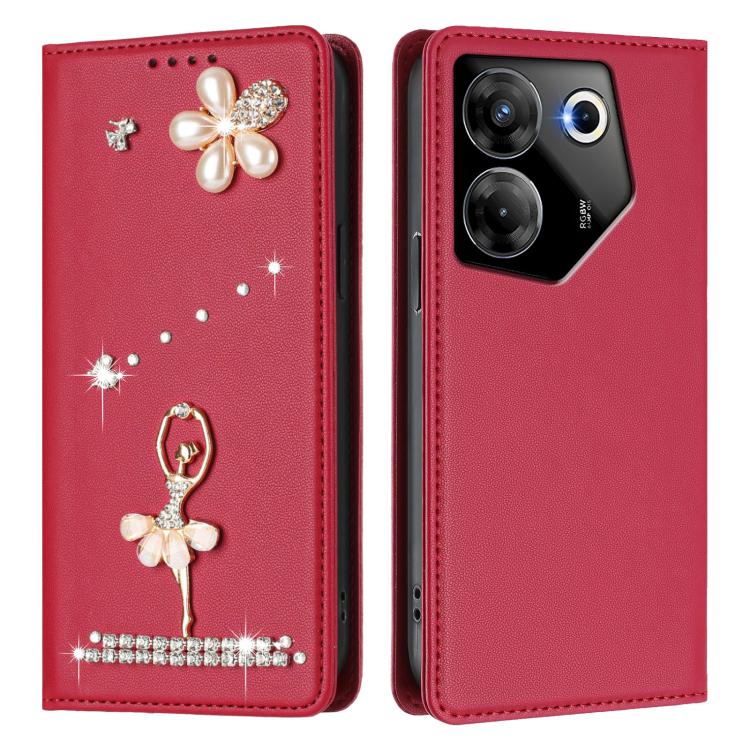 For Tecno Camon 20 Pro 5G Ballet Girl Diamond Studded RFID Vegan Leather Phone Case