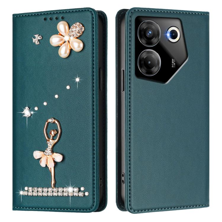 For Tecno Camon 20 Pro 5G Ballet Girl Diamond Studded RFID Vegan Leather Phone Case