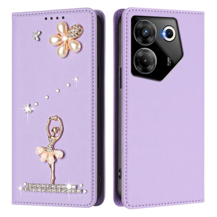 For Tecno Camon 20 Pro 5G Ballet Girl Diamond Studded RFID Vegan Leather Phone Case