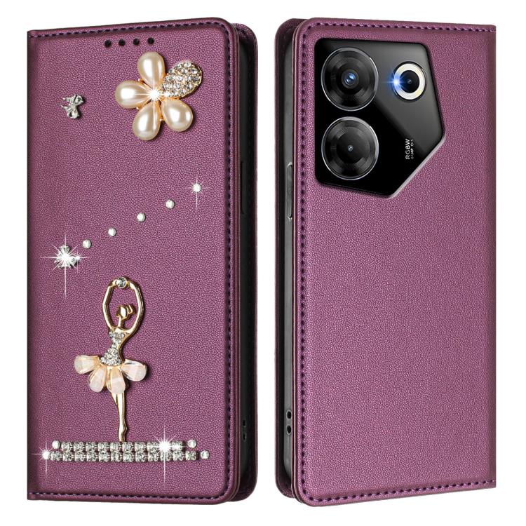 For Tecno Camon 20 Pro 5G Ballet Girl Diamond Studded RFID Vegan Leather Phone Case