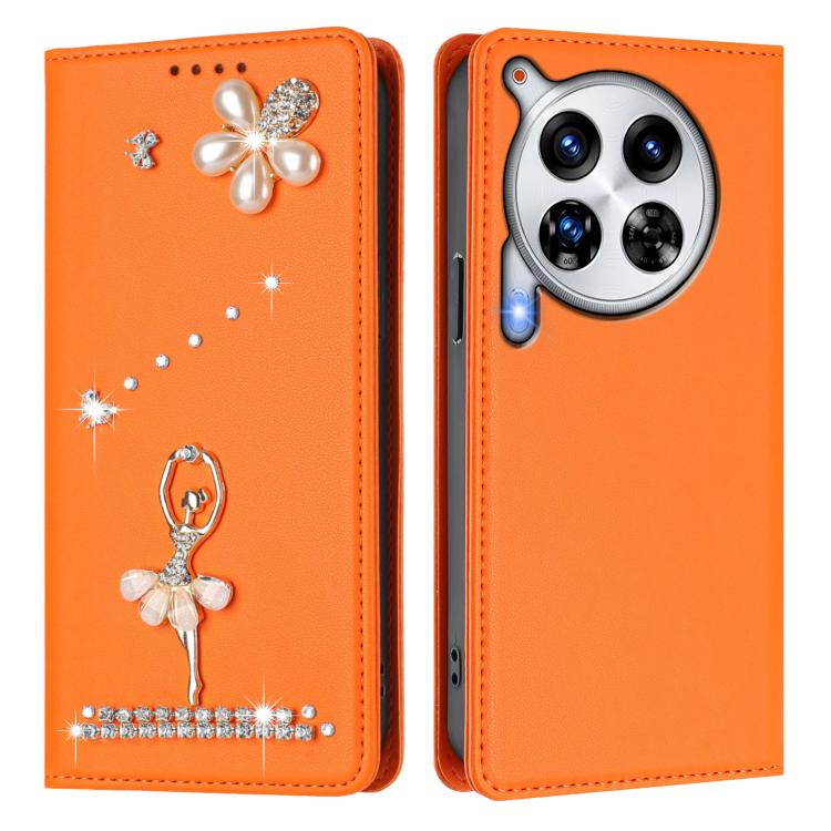 For Tecno Camon 30 Premier Ballet Girl Diamond Studded RFID Vegan Leather Phone Case