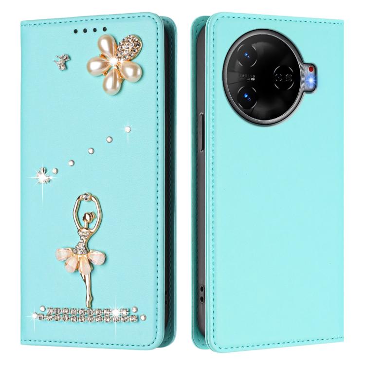 For Tecno Camon 30 Pro Ballet Girl Diamond Studded RFID Vegan Leather Phone Case