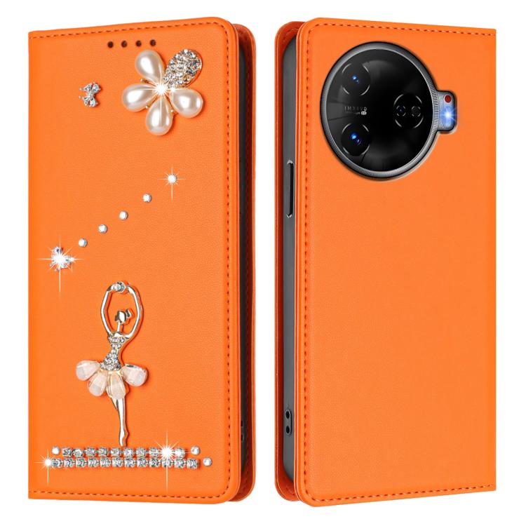 For Tecno Camon 30 Pro Ballet Girl Diamond Studded RFID Vegan Leather Phone Case