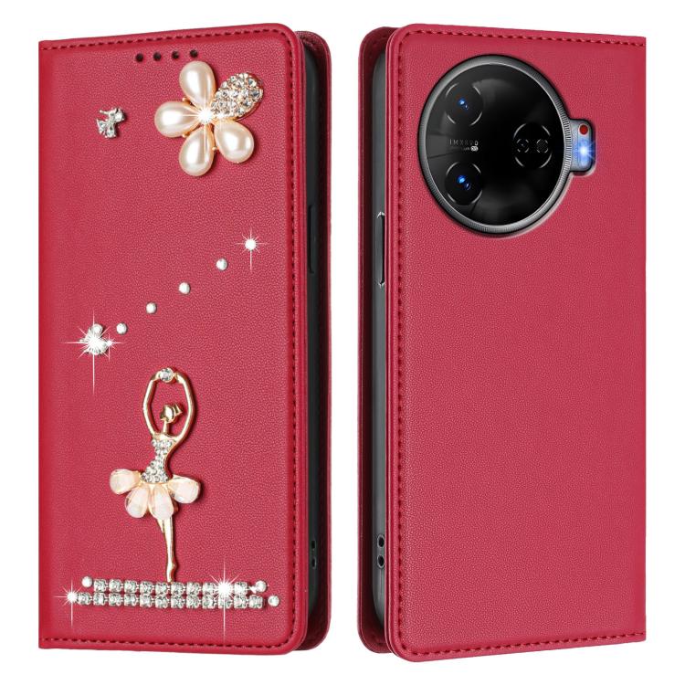 For Tecno Camon 30 Pro Ballet Girl Diamond Studded RFID Vegan Leather Phone Case