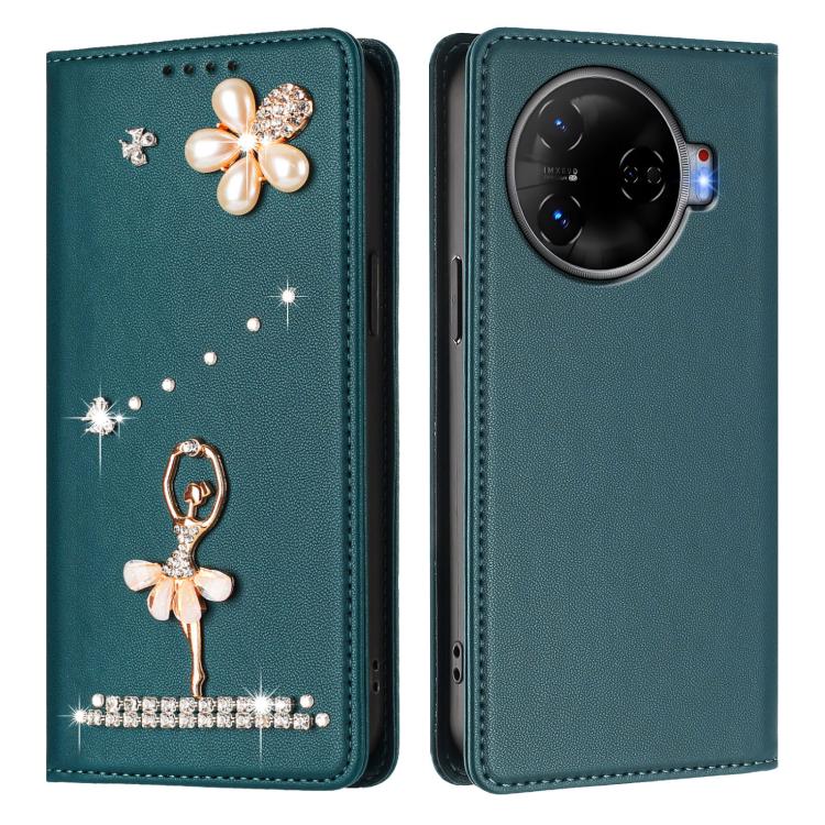 For Tecno Camon 30 Pro Ballet Girl Diamond Studded RFID Vegan Leather Phone Case