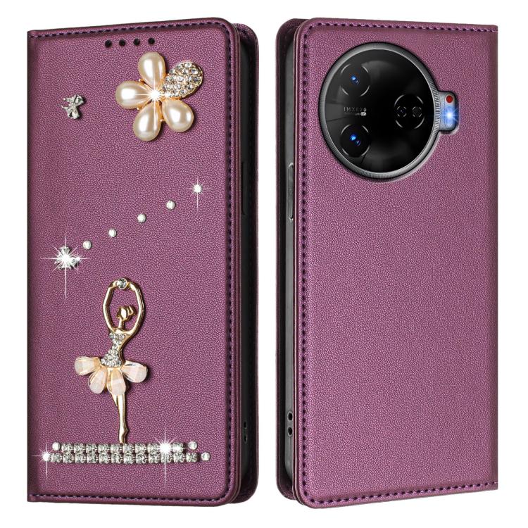 For Tecno Camon 30 Pro Ballet Girl Diamond Studded RFID Vegan Leather Phone Case