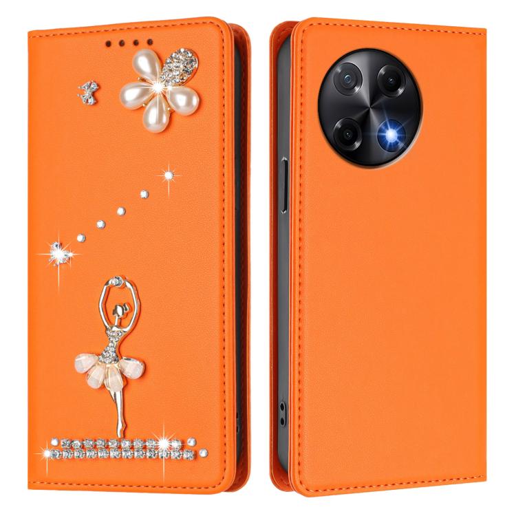 For Tecno Camon 30S / 30S Pro Ballet Girl Diamond Studded RFID Vegan Leather Phone Case