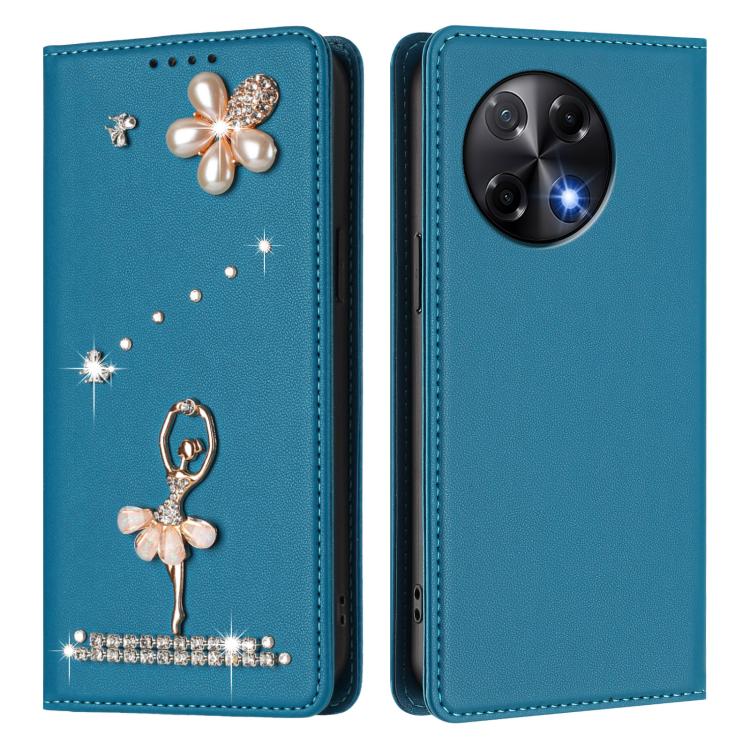 For Tecno Camon 30S / 30S Pro Ballet Girl Diamond Studded RFID Vegan Leather Phone Case