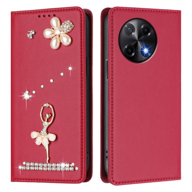 For Tecno Camon 30S / 30S Pro Ballet Girl Diamond Studded RFID Vegan Leather Phone Case