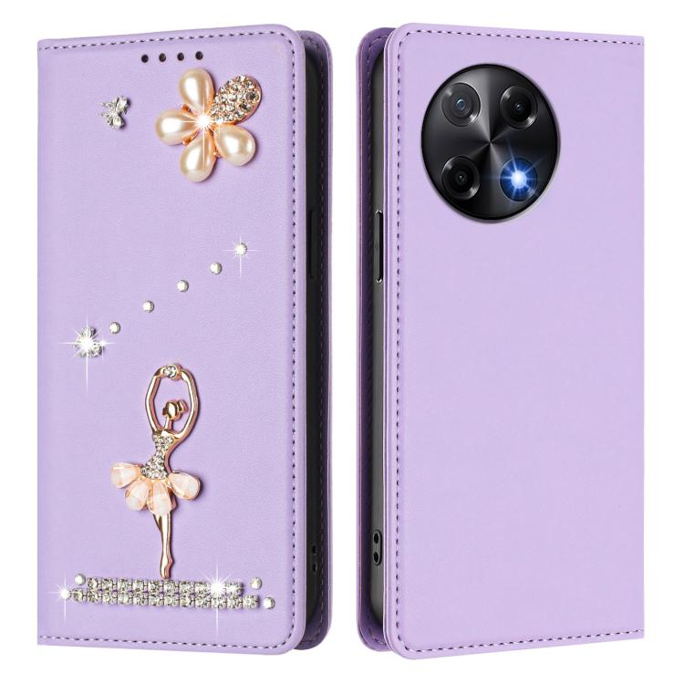 For Tecno Camon 30S / 30S Pro Ballet Girl Diamond Studded RFID Vegan Leather Phone Case